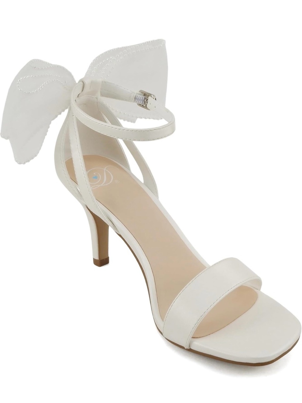 Elegant White Ankle-Strap Bow Heels for Women